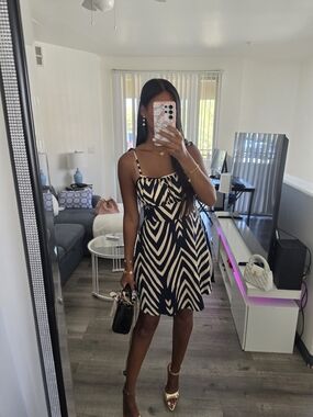 Navy and Cream Striped Mini Sundress with Spaghetti Straps